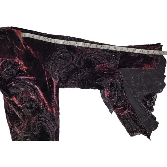 Carmen Marc Valvo Size 2x Bell Sleeve Cowl Neck Paisley Velvet Top Blouse Gothic - Picture 9 of 12